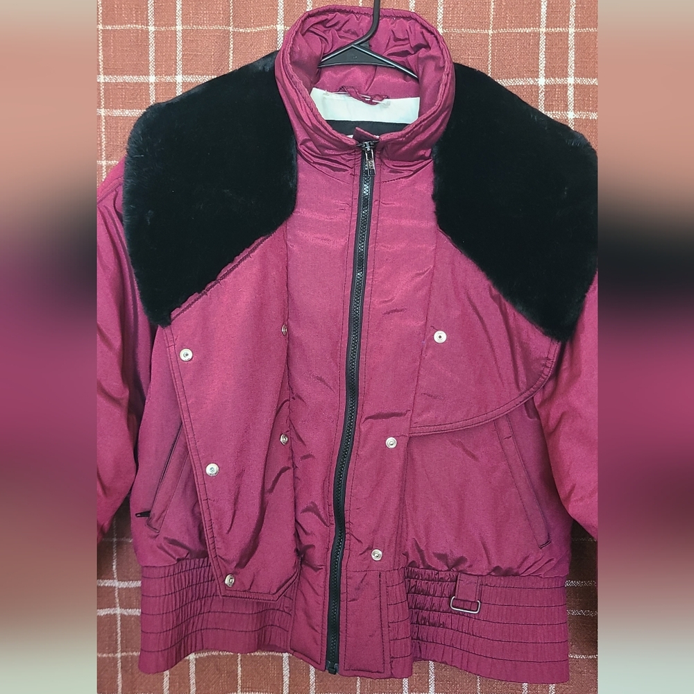 NILS Women's Burgundy Puffer Jacket with Black Collar - Picture 7 of 15